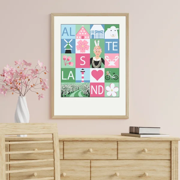 Altes Land Frühling Poster über Holzkommode