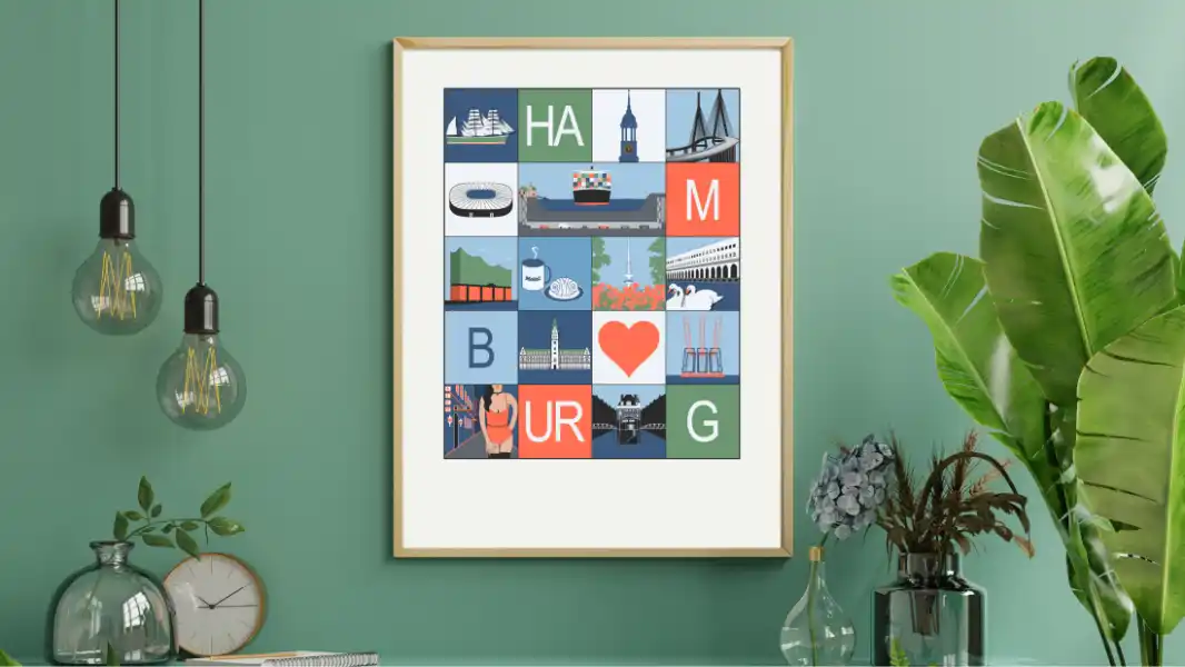 Hamburg Stadtmosaik orange blau grün Poster