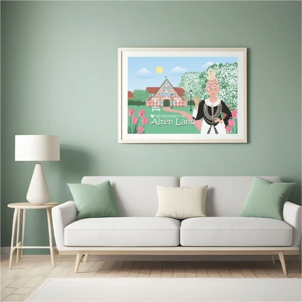 Altes Land Blütenkönigin Poster über Sofa