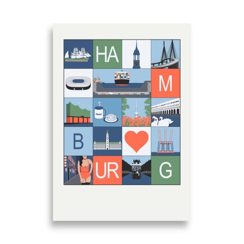 Poster Stadtmosaik Hamburg (farbig)