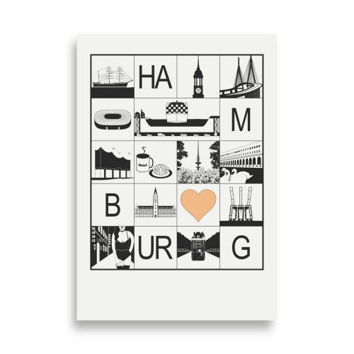 Grafikposter schwarz-weiß von Hamburg