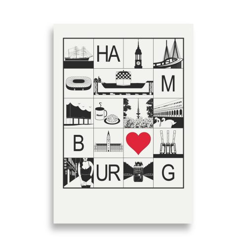 Grafikposter schwarz-weiß von Hamburg