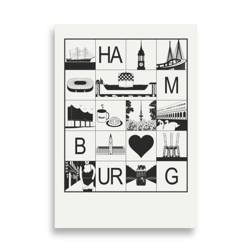 Grafikposter schwarz-weiß von Hamburg
