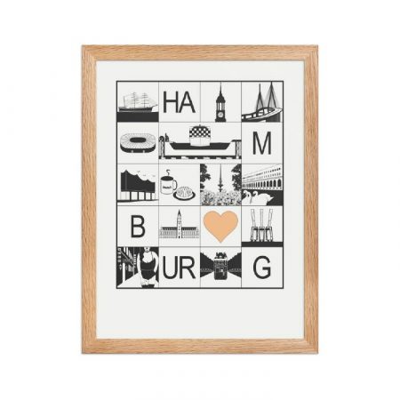 Hamburg Stadtmosaik beiges Herz Holzrahmen