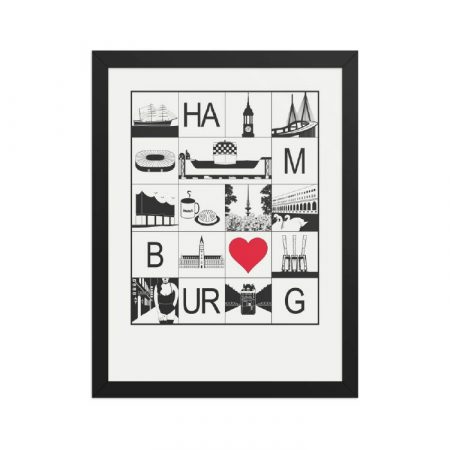 Hamburg Stadtmosaik mit rotem Herz und schwarzem Rahmen