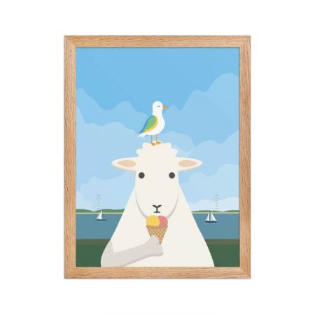 Schaf und Möwe weißer Rahmen