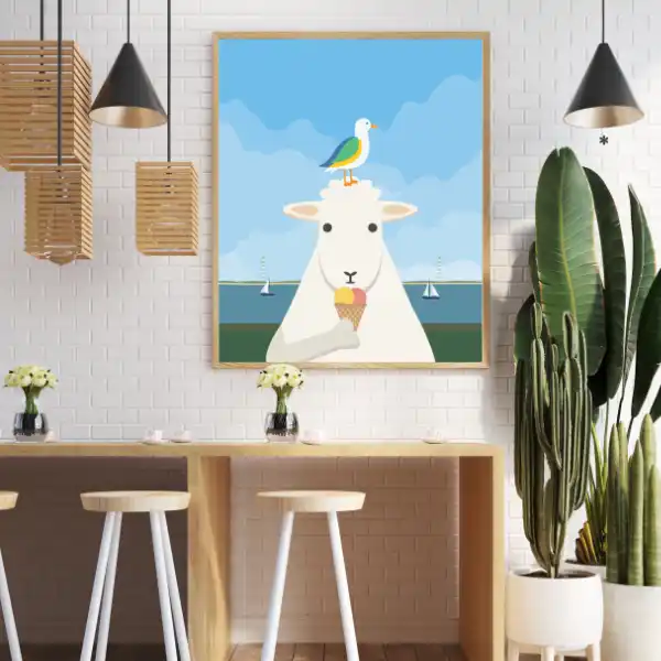 Schaf und Möwe Poster in Küche