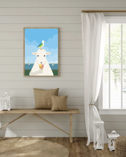 Schaf und Möwe Poster in Scandi Zimmer