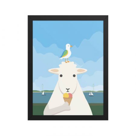 Schaf und Möwe schwarzer Rahmen