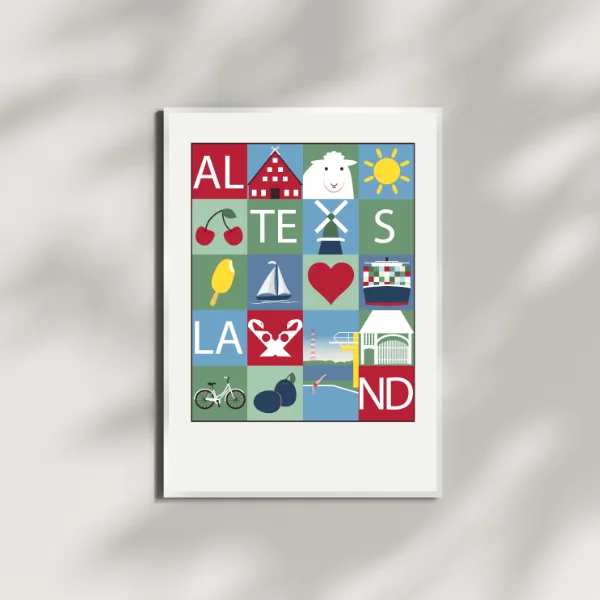 Altes Land Sommerposter Mosaik mit Windmühle, Prunkpforte, Containerschiff