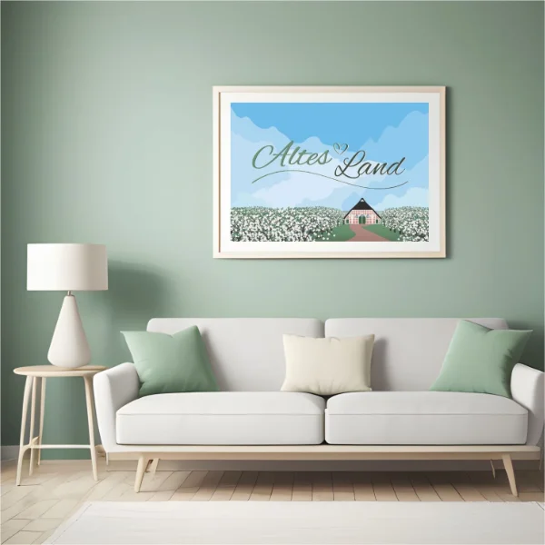 Altes Land Blütenmeer Poster über Sofa