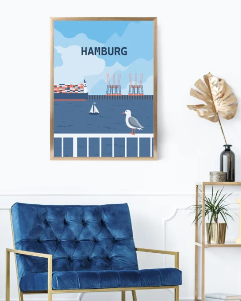 Hamburg Hafen Grafikposter mit Möwe