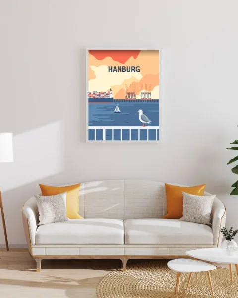Hamburg Hafen Poster Wohnzimmer orange