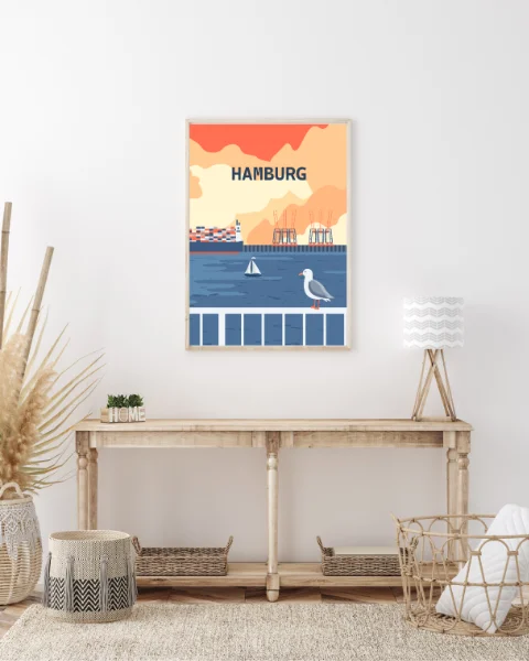 HH Hamburg Hafen Poster orange blau