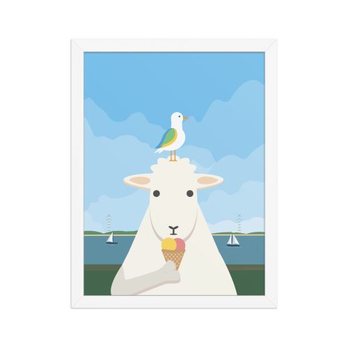 Wandbild Schaf: "Deich. Eis. Cool." (Gerahmtes Poster)