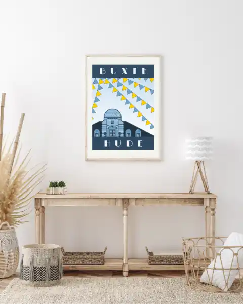 Buxtehude Poster Wimpelkette blau gelb