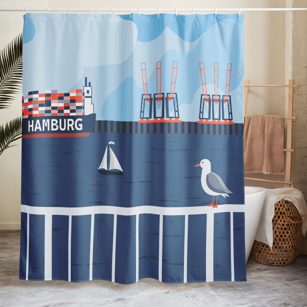 Duschvorhang Hamburg Hafen auch für Badewanne