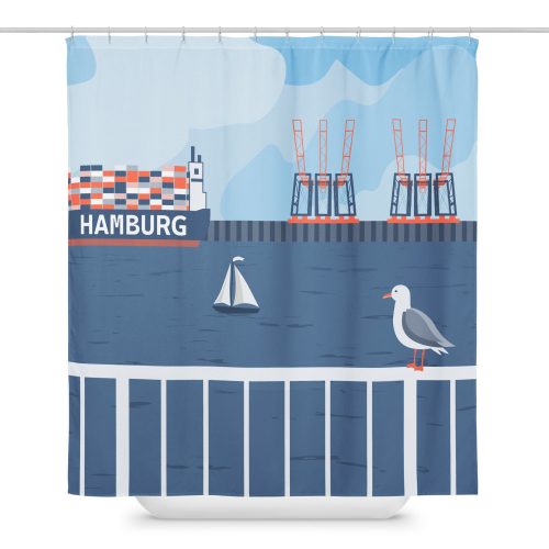 Duschvorhang Hamburger Hafen ausgebreitet