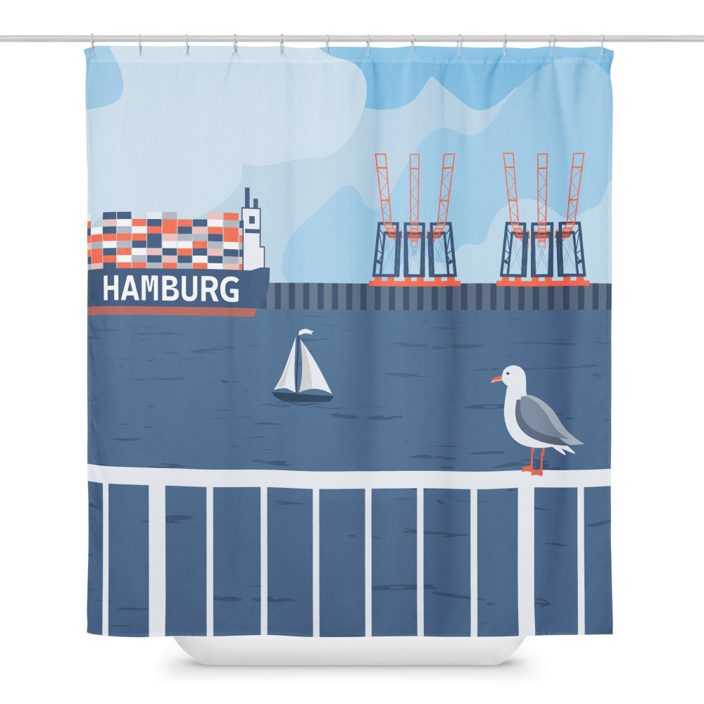 Duschvorhang Hamburger Hafen ausgebreitet