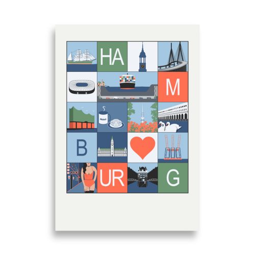 Stadtposter Hamburg orange blau grün