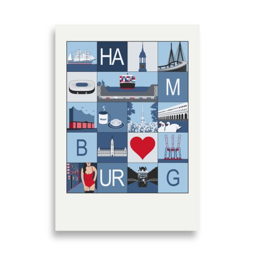 Stadtposter Hamburg blau weiß rot