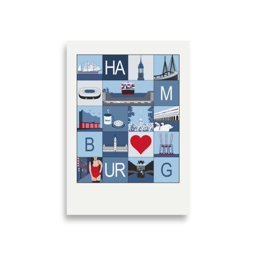 Stadtposter Hamburg blau weiß rot