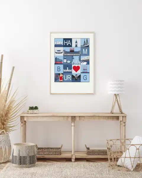 Hamburg Stadtmosaik Poster mit Herz