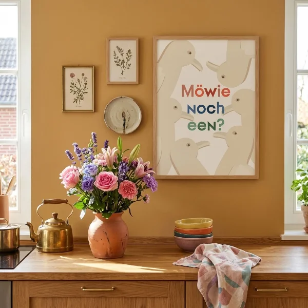 Möwie noch een Plattdeutsch Poster in Küche