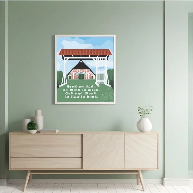 Altes Land Poster mit plattdeutschem Spruch