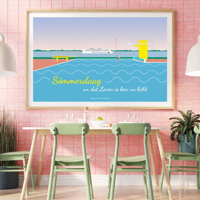 Altes Land Grafikposter Sommer Freibad Hollern Twielenfleth an der Elbe