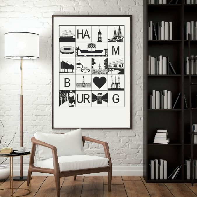 Hamburg Poster Stadtcollage schwarz-weiß
