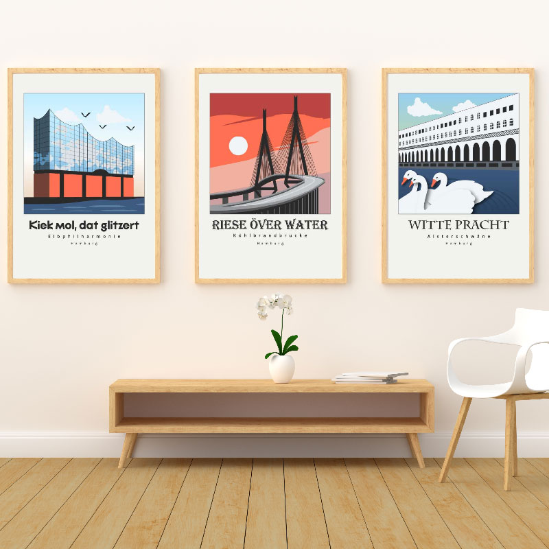 Kiek mol, Hamburg! Grafikposter Hamburger Sehenswürdigkeiten