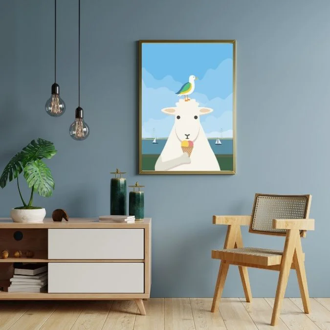 Poster Schaf und Möwe