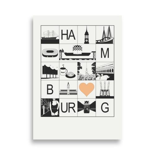 Hamburg Stadtposter schwarz weiß beige