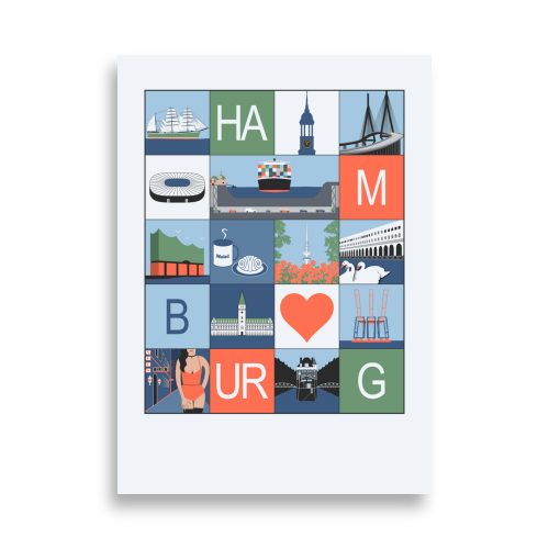 Stadtposter Hamburg orange blau grün