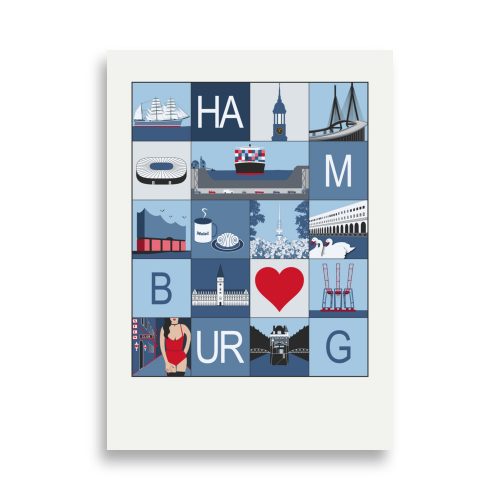 Stadtposter Hamburg blau weiß rot