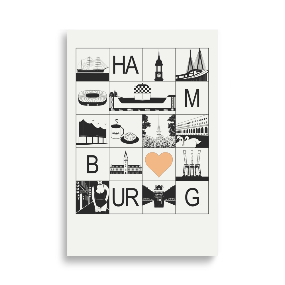 Hamburg Stadtposter schwarz weiß beige – Bild 5