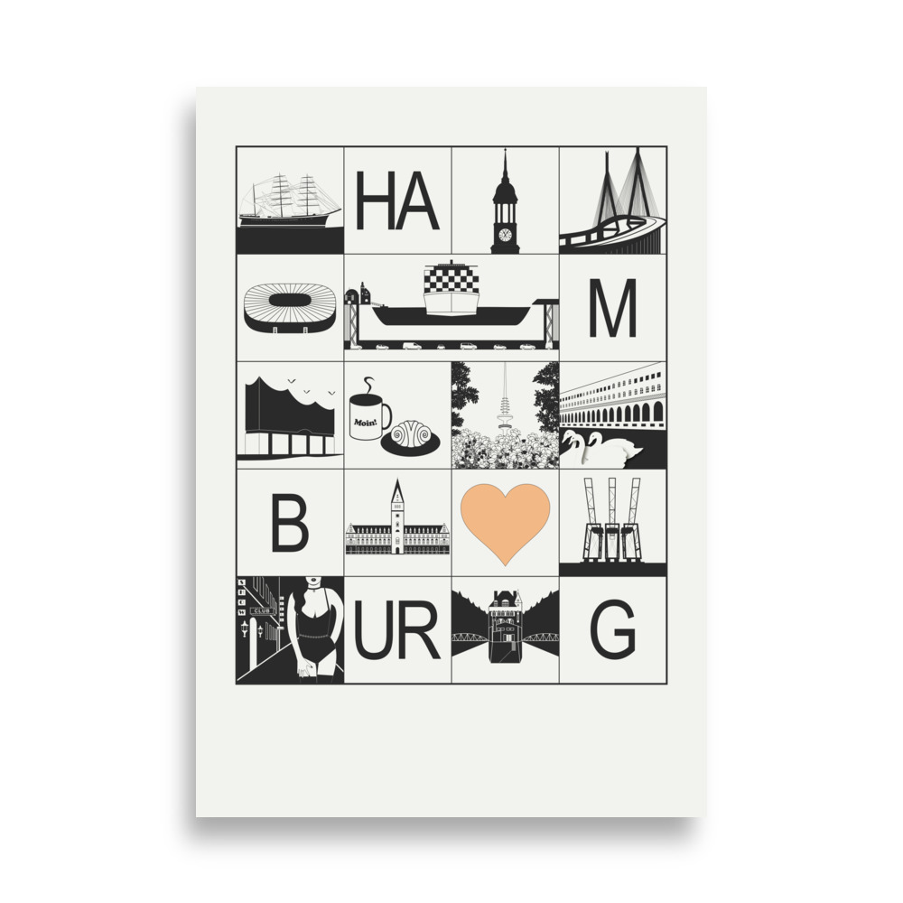 Hamburg Stadtposter schwarz weiß beige – Bild 6