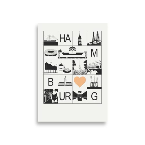 Hamburg Stadtposter schwarz weiß beige - 59.4 x 84.1 cm (DINA1)