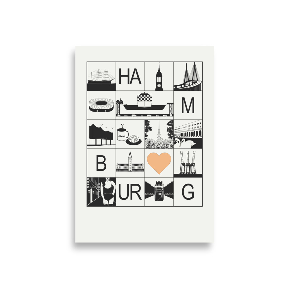 Hamburg Stadtposter schwarz weiß beige – Bild 2