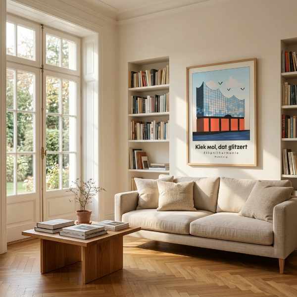 Elbphilharmonie Hamburg Grafikposter in Wohnzimmer