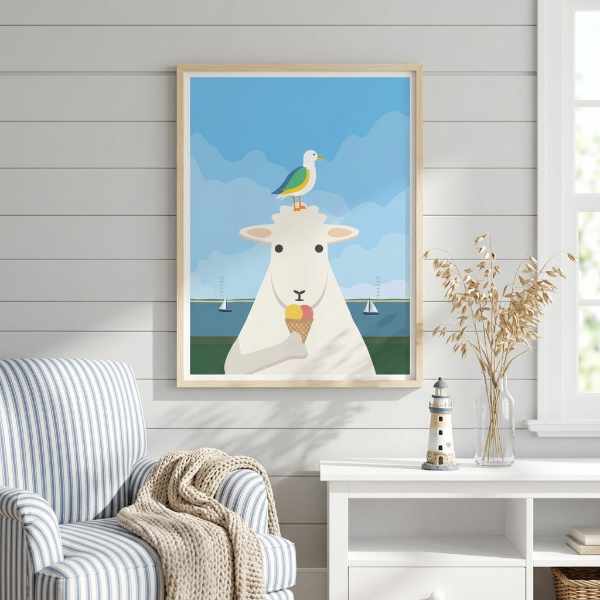 Schaf und Möwe Grafikposter