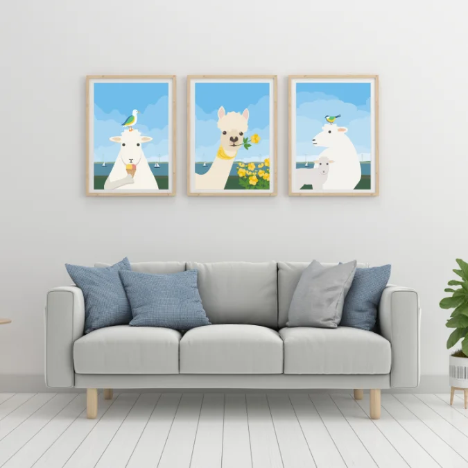 Grafikposter Schafe auf dem Deich