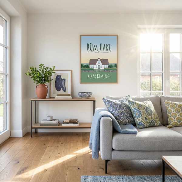 Friesenhaus Illustration Poster über Sofa