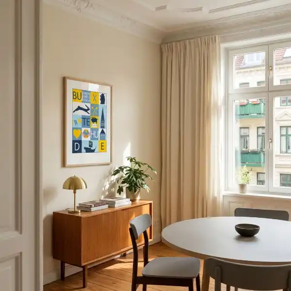 Buxtehude Grafikposter mit Wahrzeichen der Stadt
